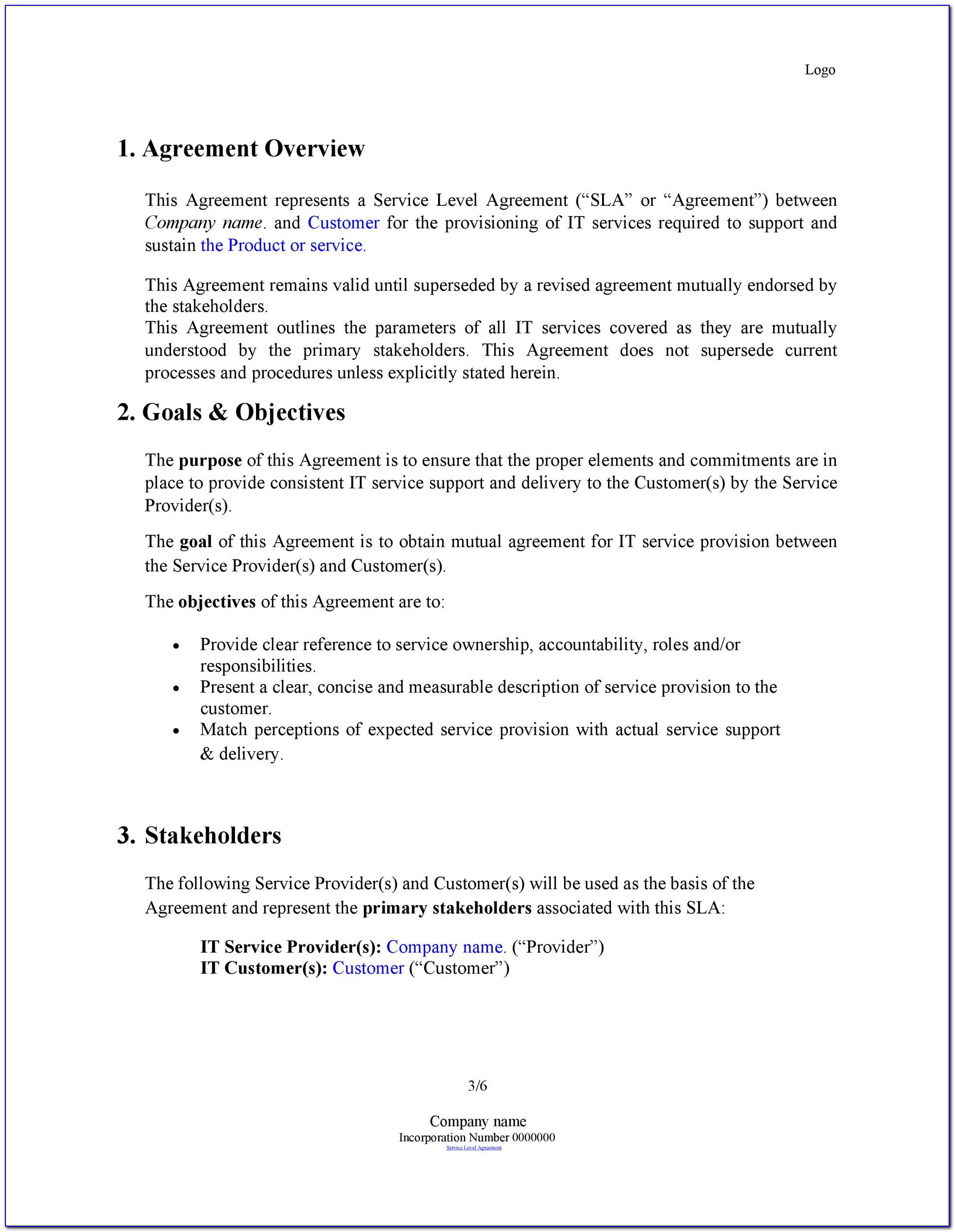 Courier Service Level Agreement Template
