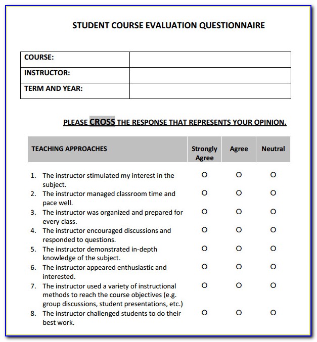 Course Evaluation Forms Free