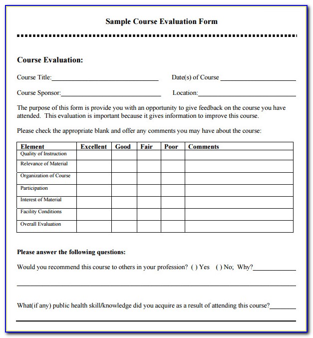 Course Evaluation Sheets Samples