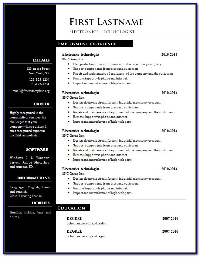 Creative Resume Template Free Download Word