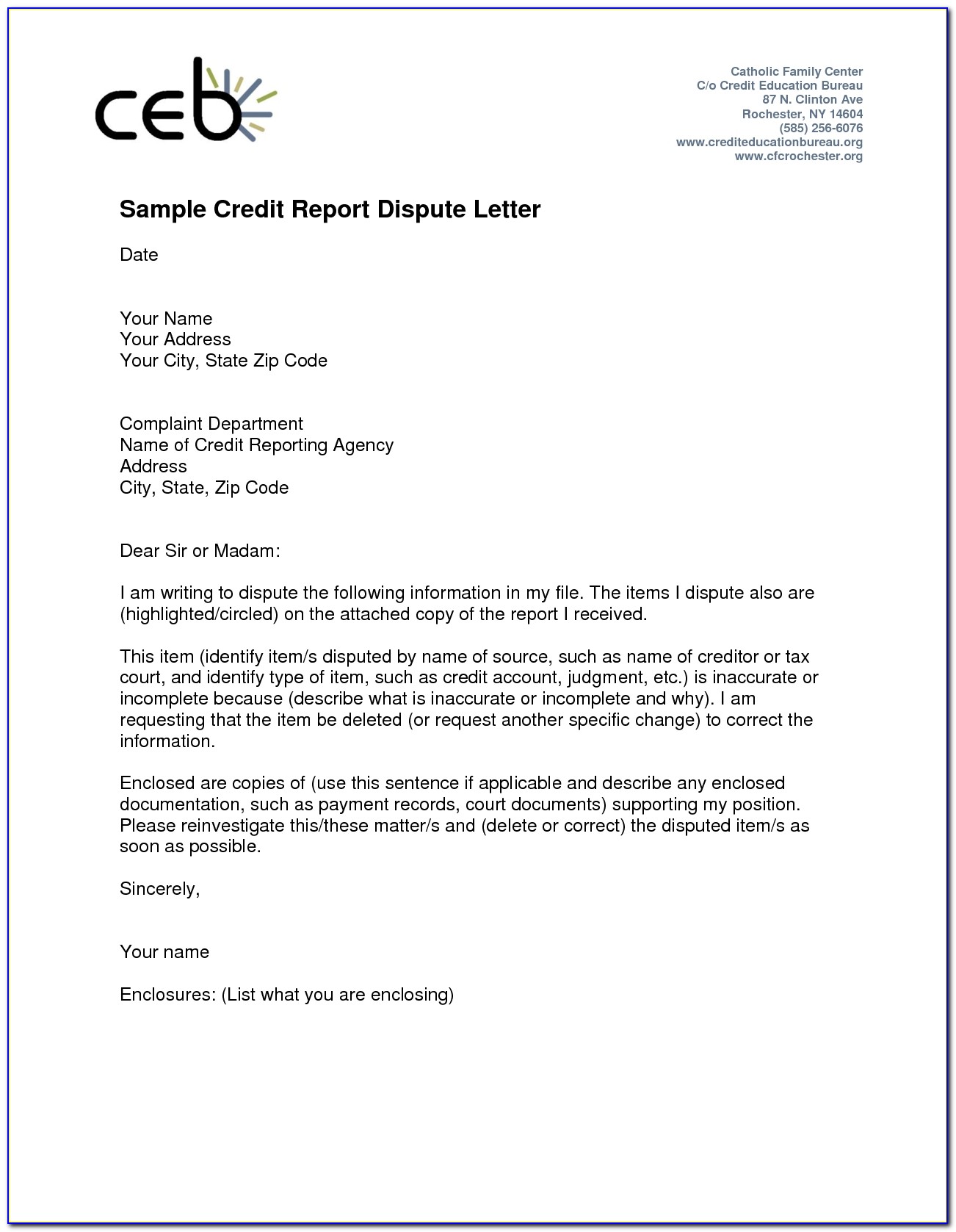 Credit Report Dispute Letter Format