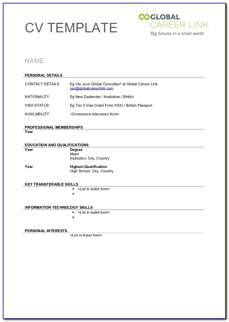 Curriculum Vitae Blank Form Download