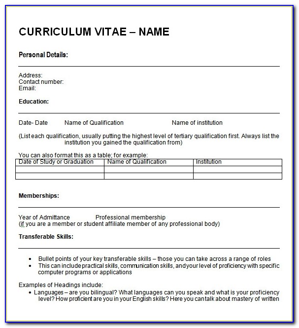 Curriculum Vitae Blank Form Pdf