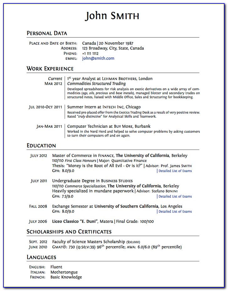 Curriculum Vitae Examples For Students In South Africa