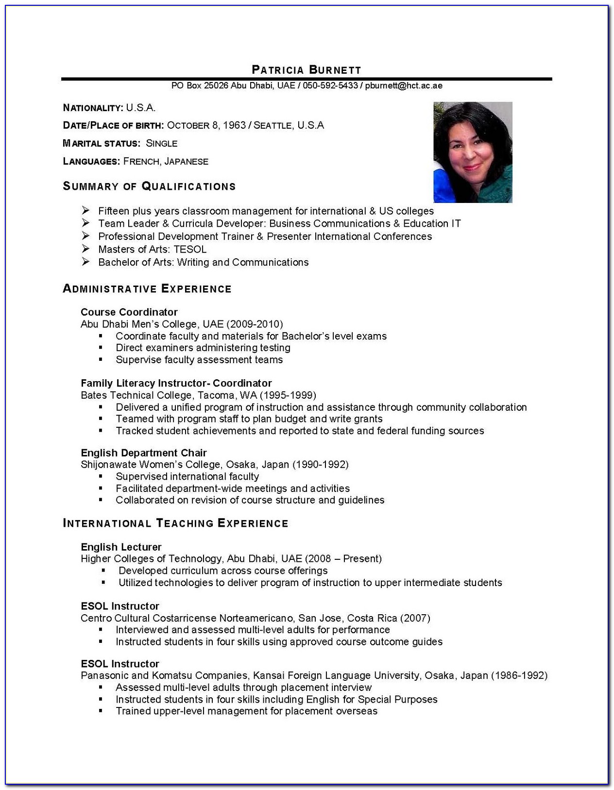 Curriculum Vitae Format For Engineering Students