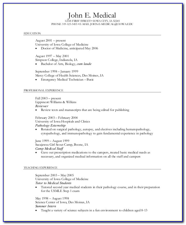 Curriculum Vitae Template For College Students
