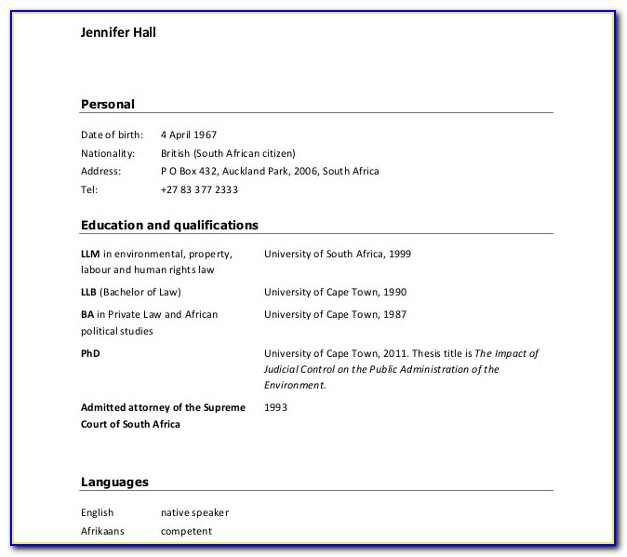 Curriculum Vitae Template For Students In College
