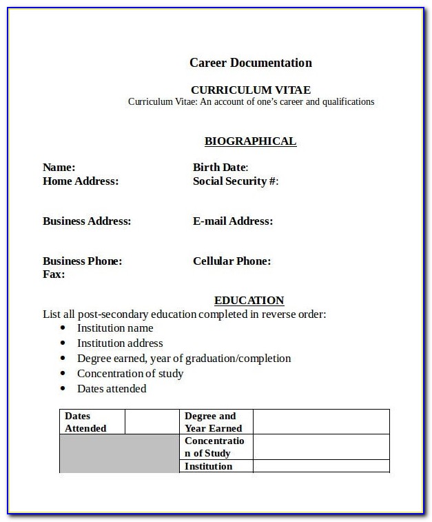 Curriculum Vitae Template For Students Pdf