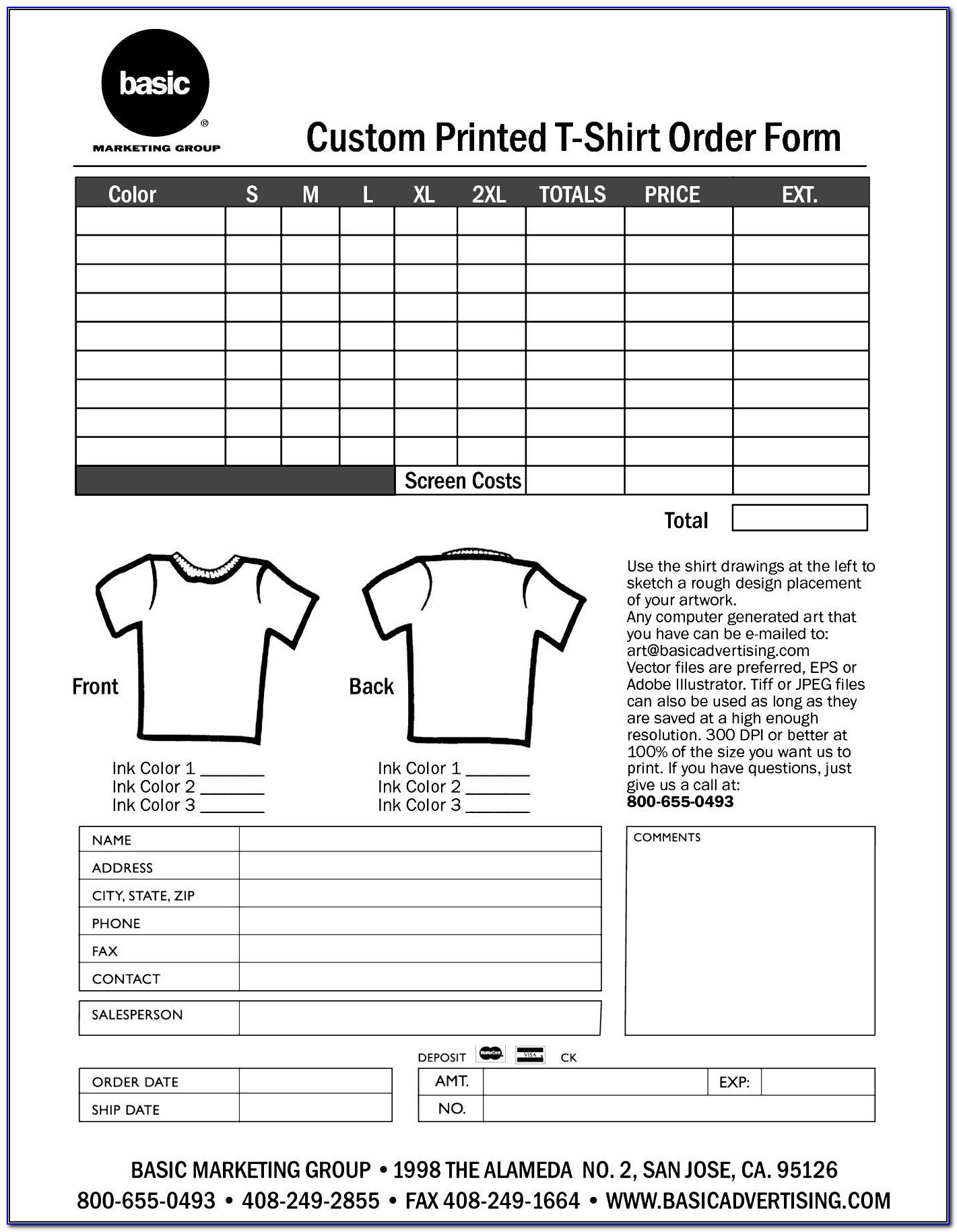 Custom Shirt Order Form Template