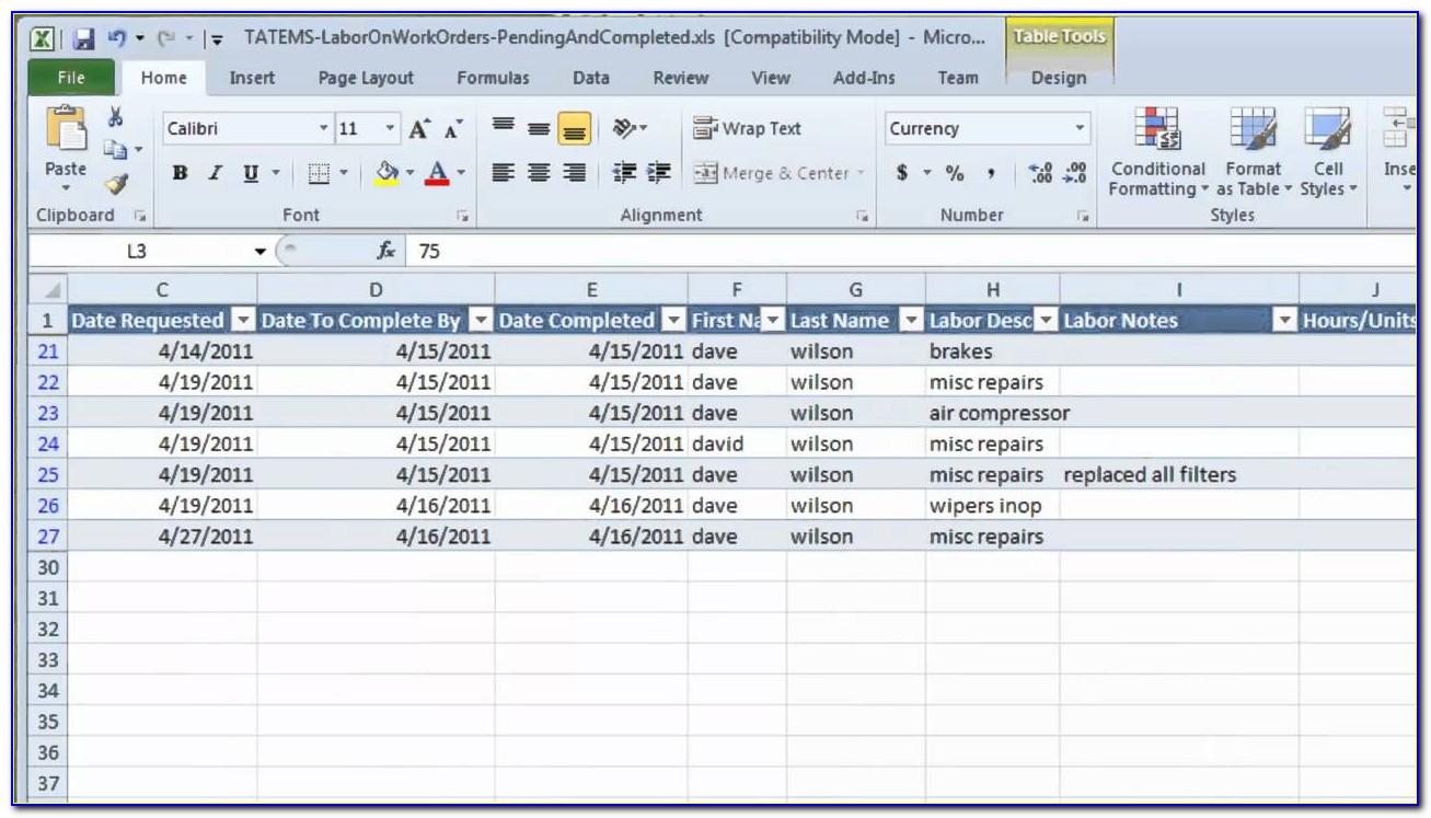 Customer Order Excel Template