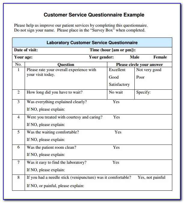 Customer Satisfaction Survey Questions Example
