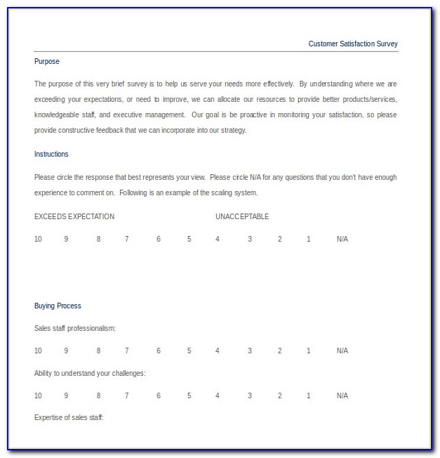 Customer Satisfaction Survey Questions Examples Free