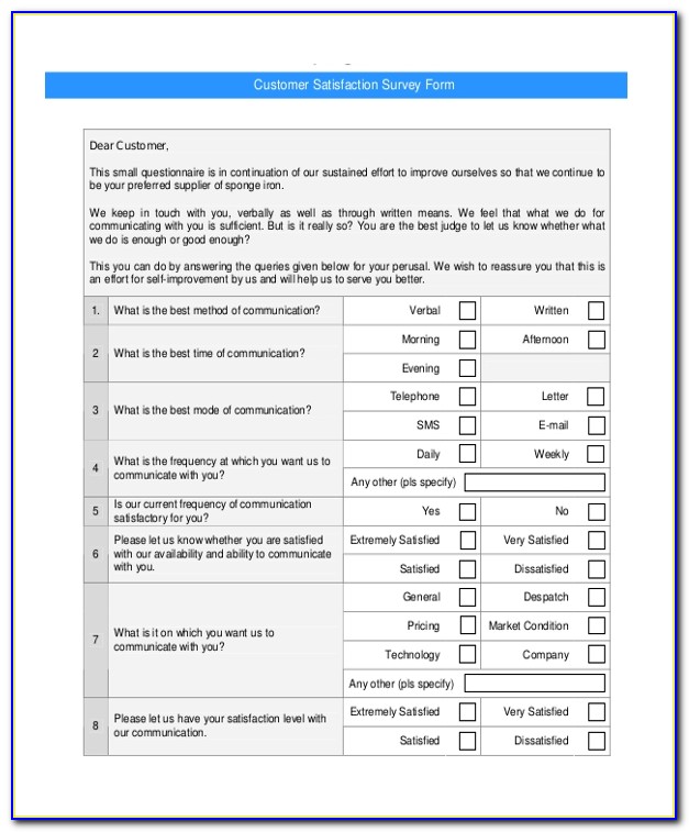 Customer Satisfaction Survey Questions For Service Industry Template