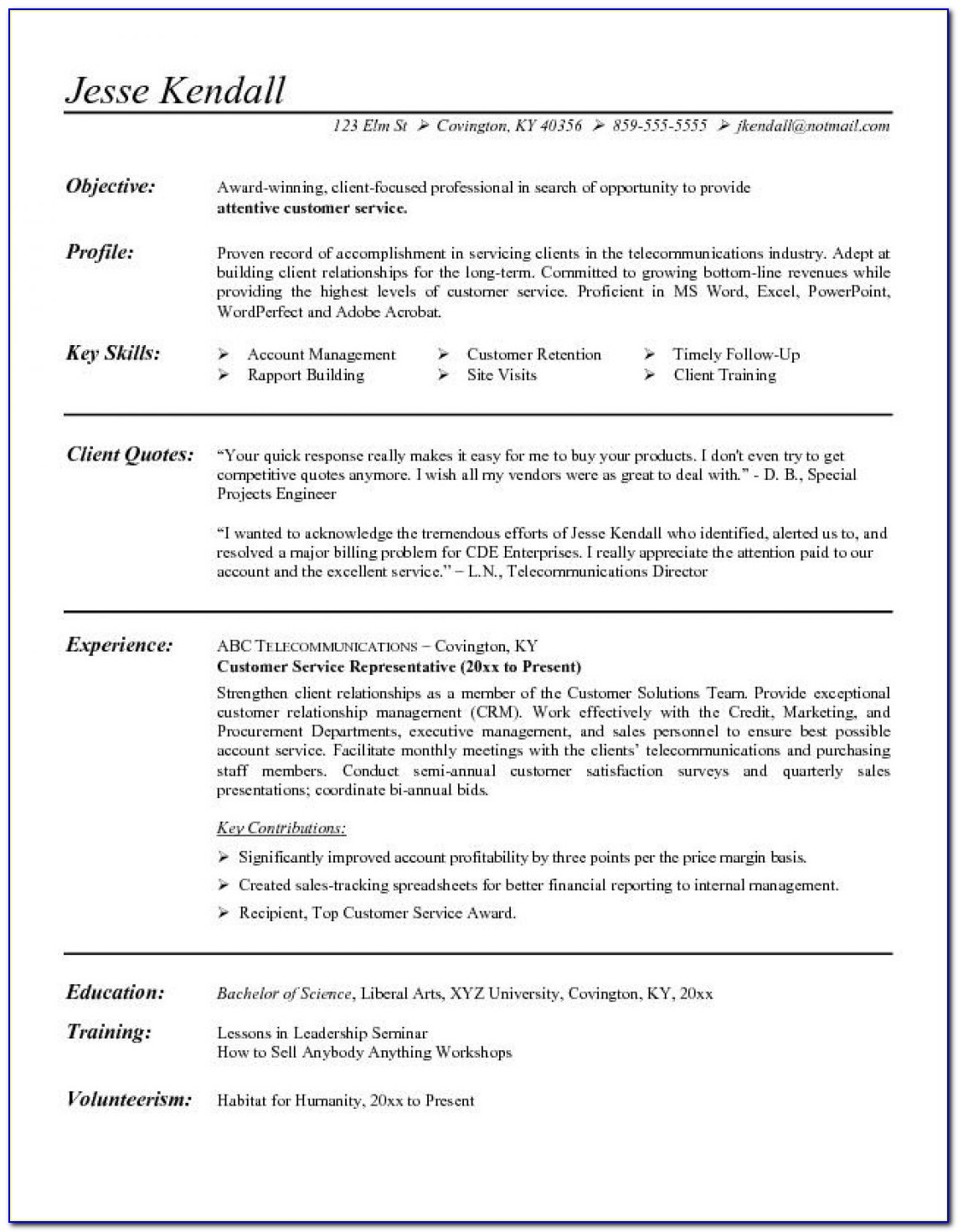 Customer Service Objective Resume Examples