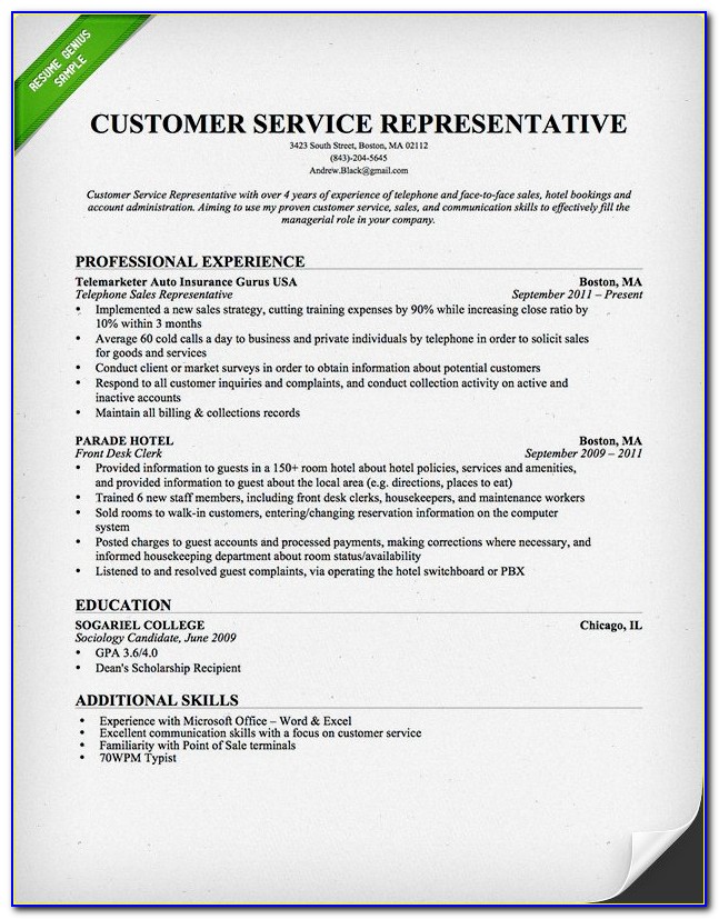 Customer Service Sample Resume For Call Center