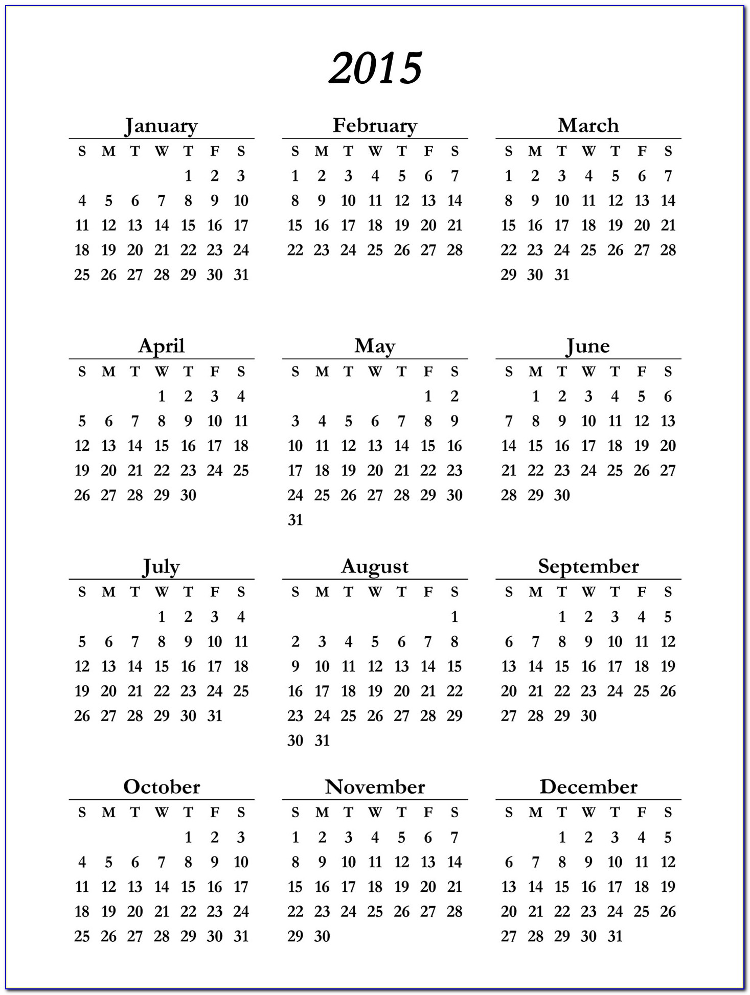 Customize Calendar Template 2015