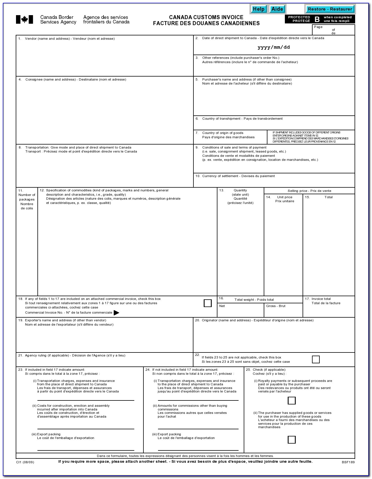Customs Commercial Invoice Sample