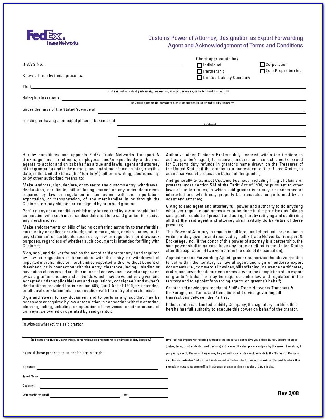 Customs Power Of Attorney Form 5291