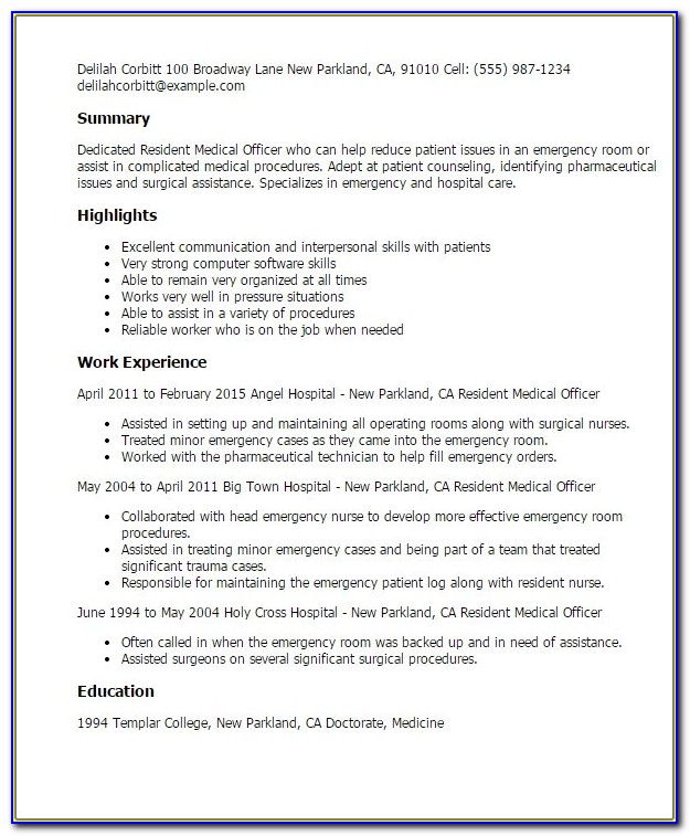 Cv Template For Medical Student