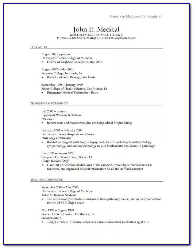 Cv Template For Medical Students