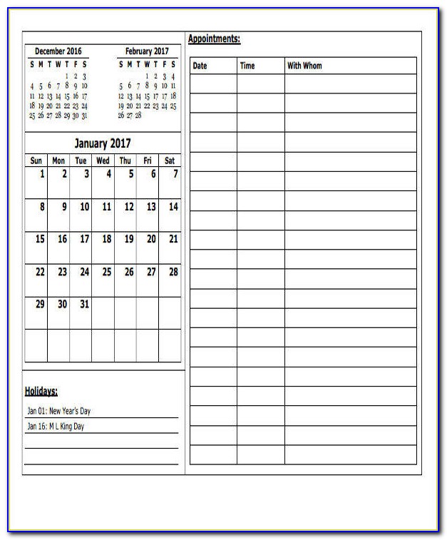Daily Appointment Calendar Template Word