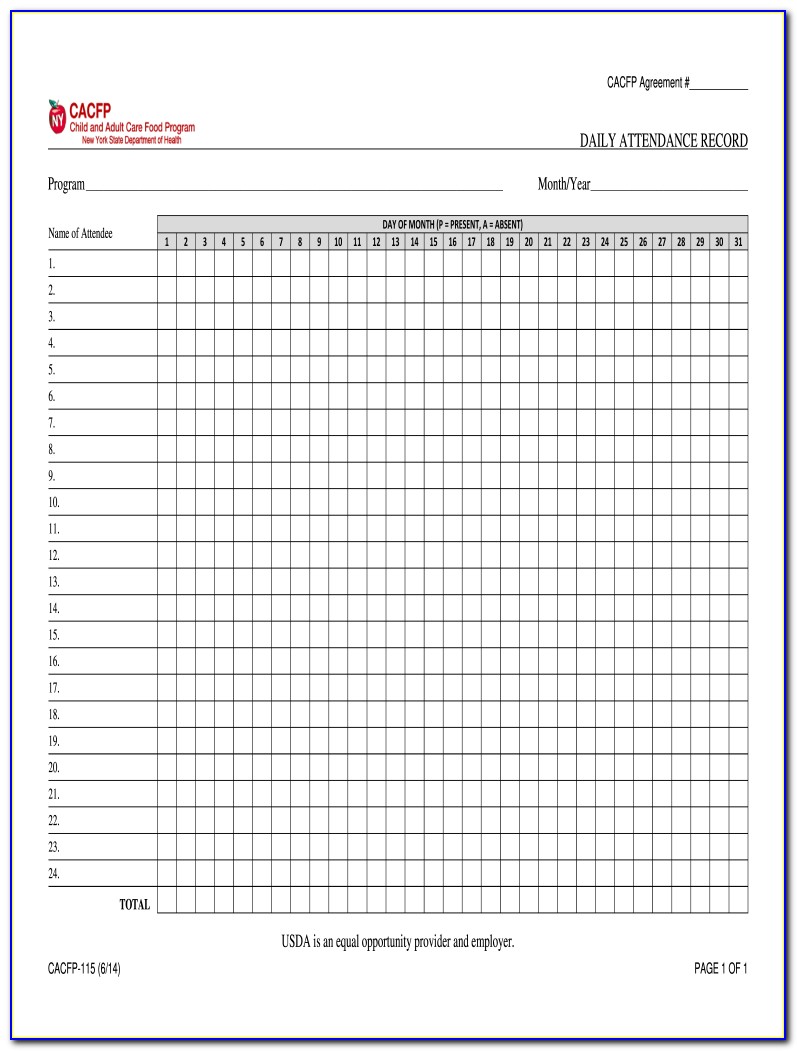 Daily Attendance Record Template Free