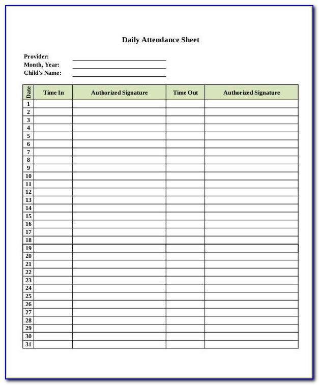 Daily Attendance Register Template Excel