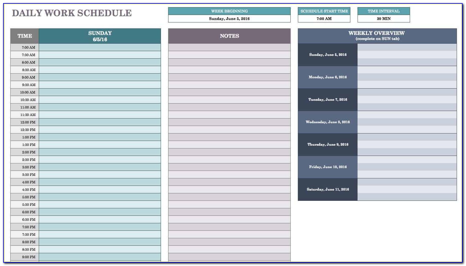 Daily Work Plan Format In Excel