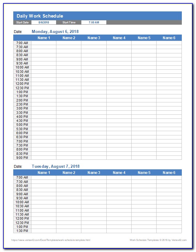 Daily Work Schedule Format In Excel Printable Templates Free