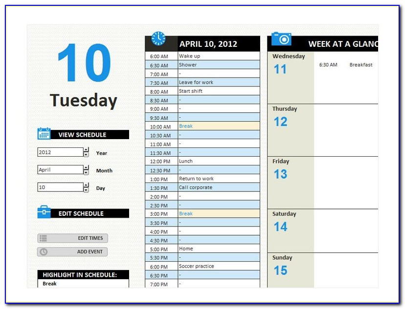 Daily Work Schedule Template Free
