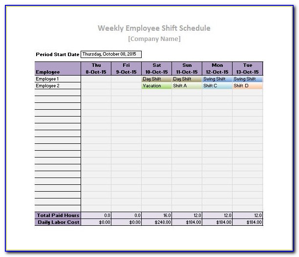 Daily Work Schedule Template In Excel