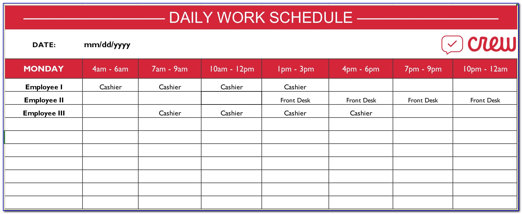 Daily Work Schedule Template Xls