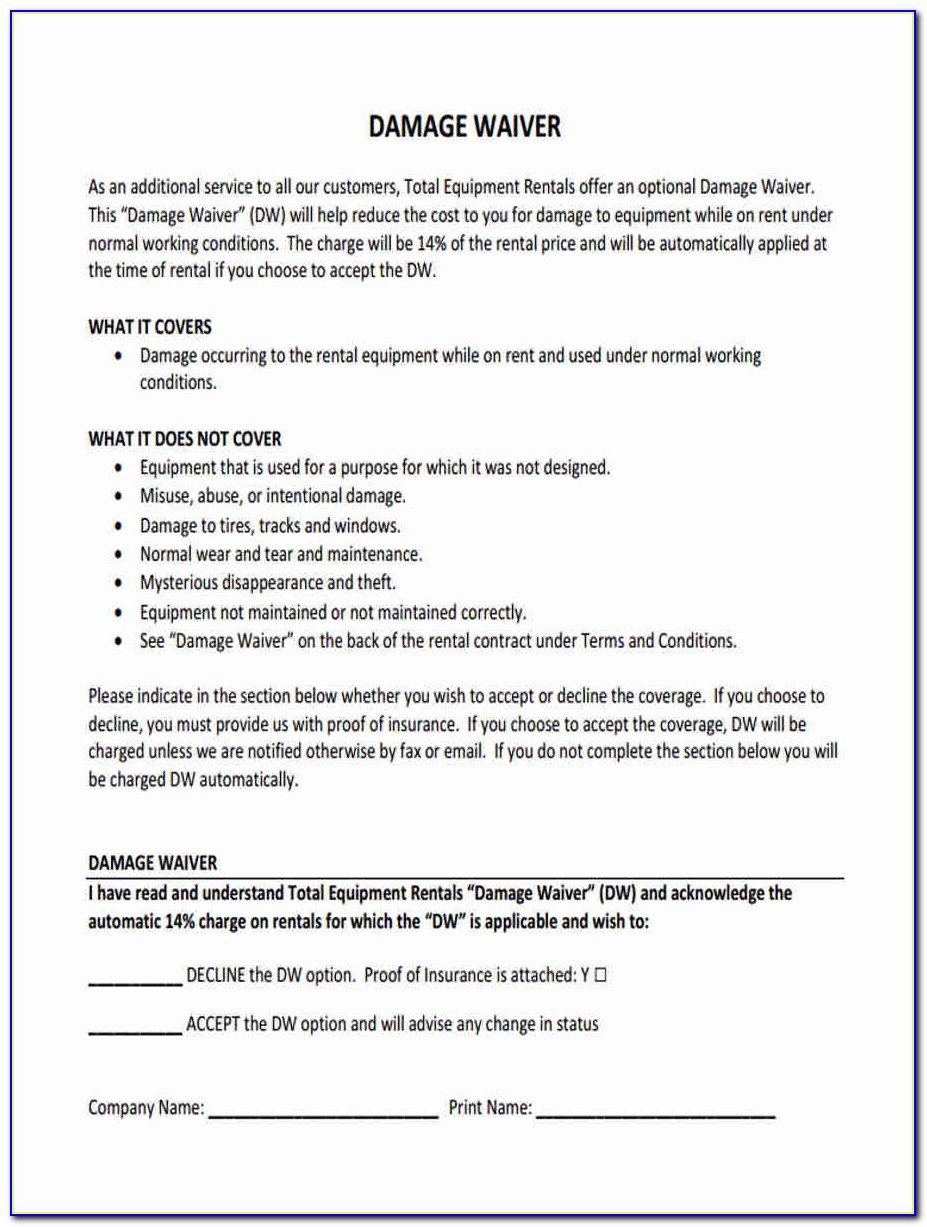 Damage Waiver Form Template
