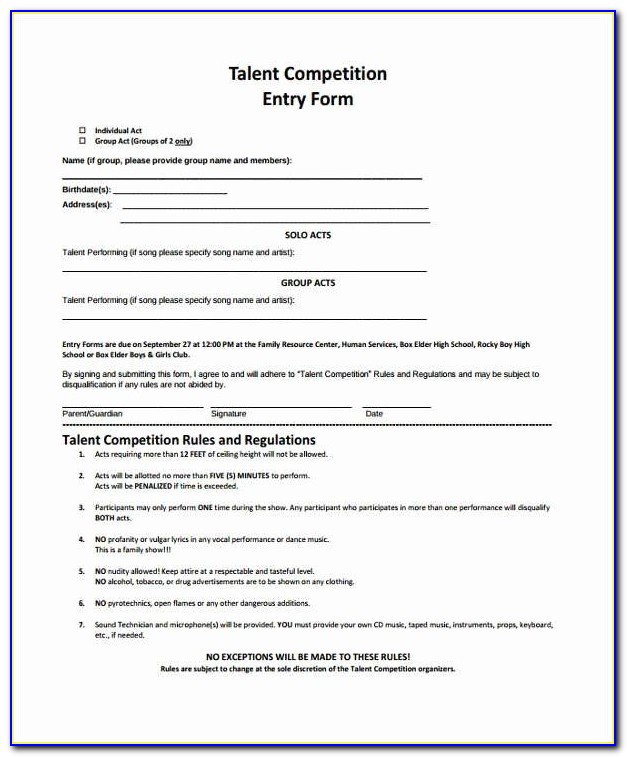 Dance Class Registration Form Template
