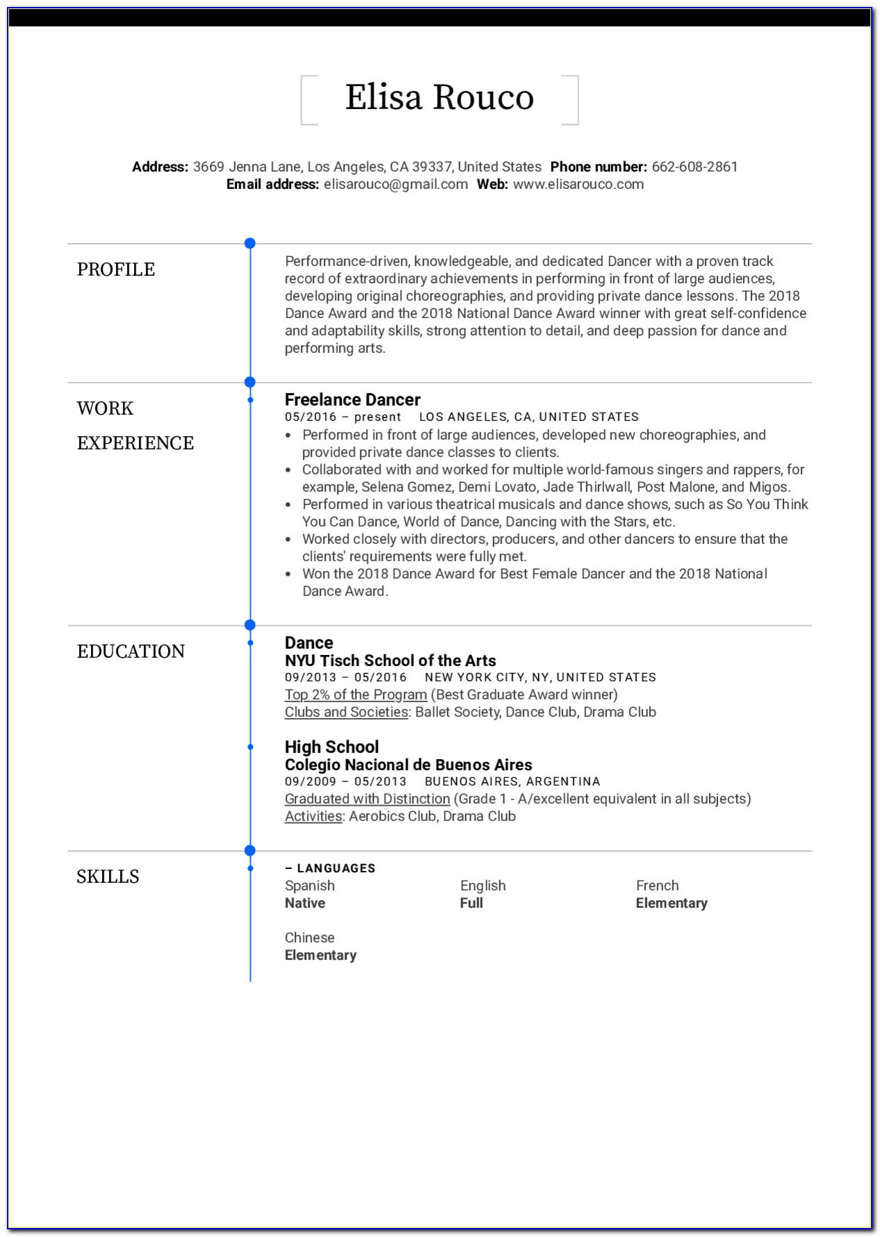 Dance Resume Template Microsoft Word