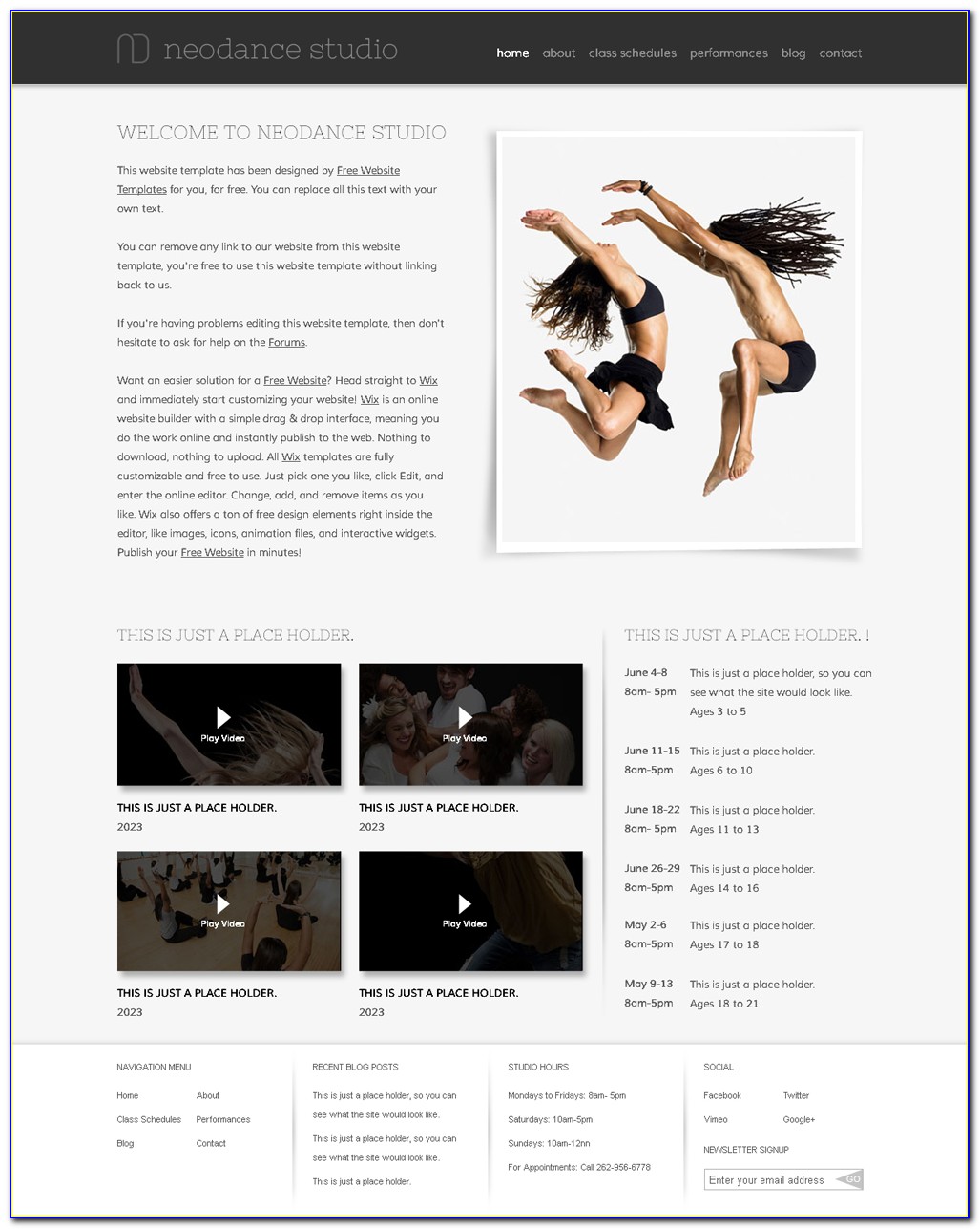 Dance Studio Website Template Free Download