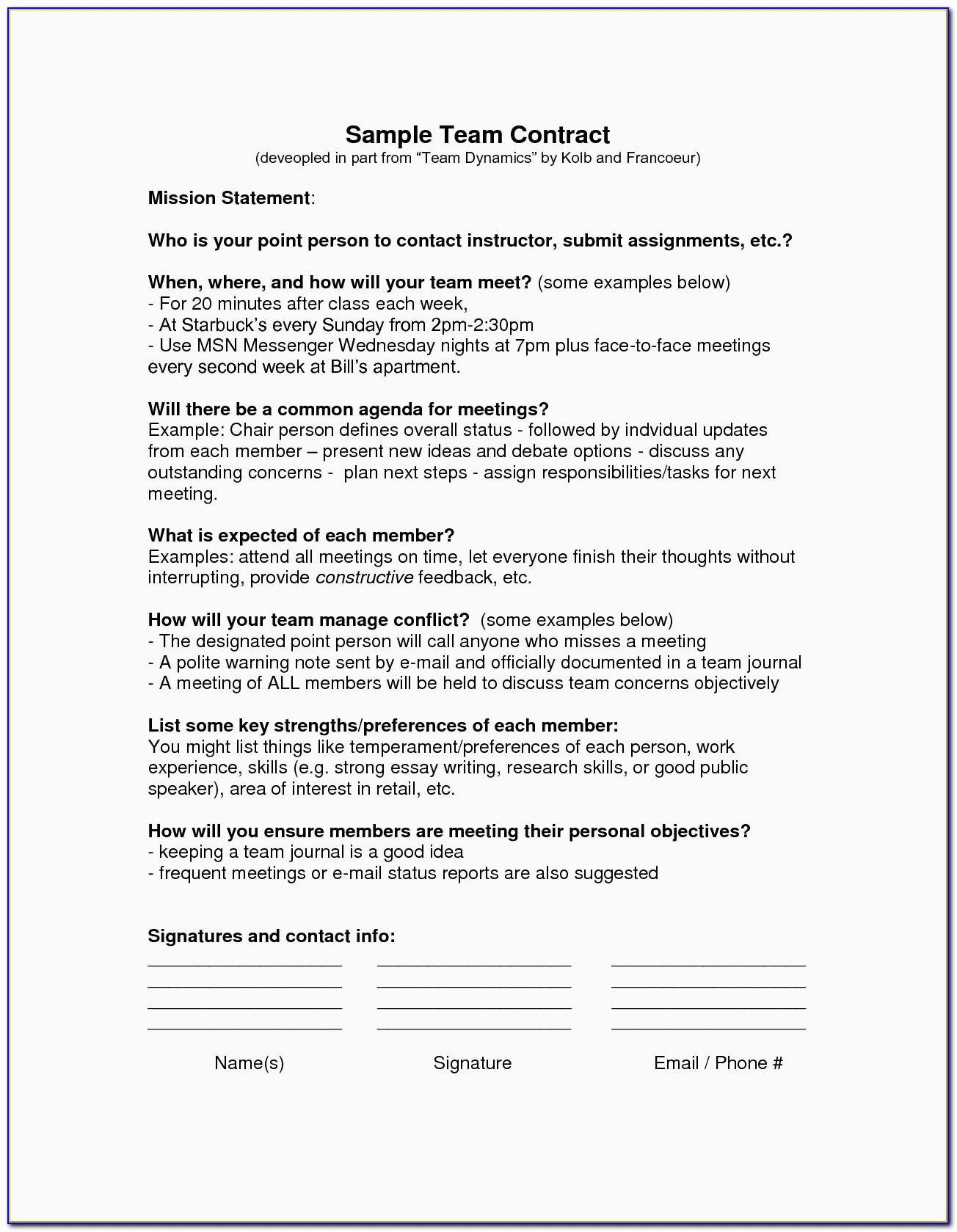 Dance Team Contract Template