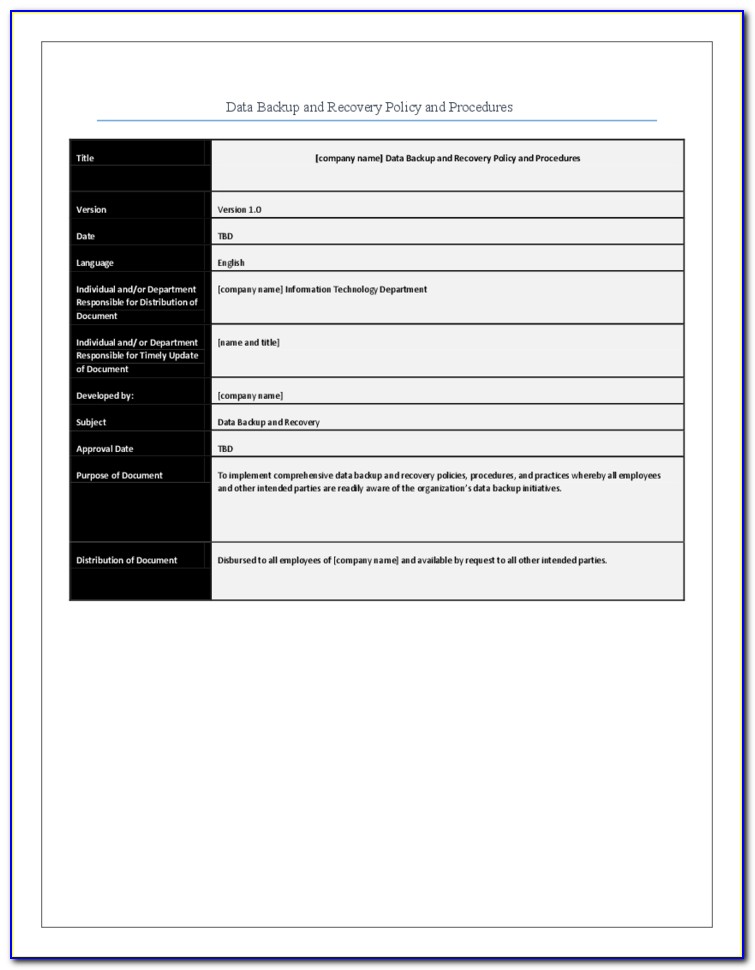 Data Backup And Recovery Policy Template