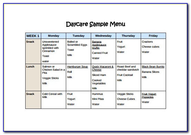 Daycare Meal Planner Template