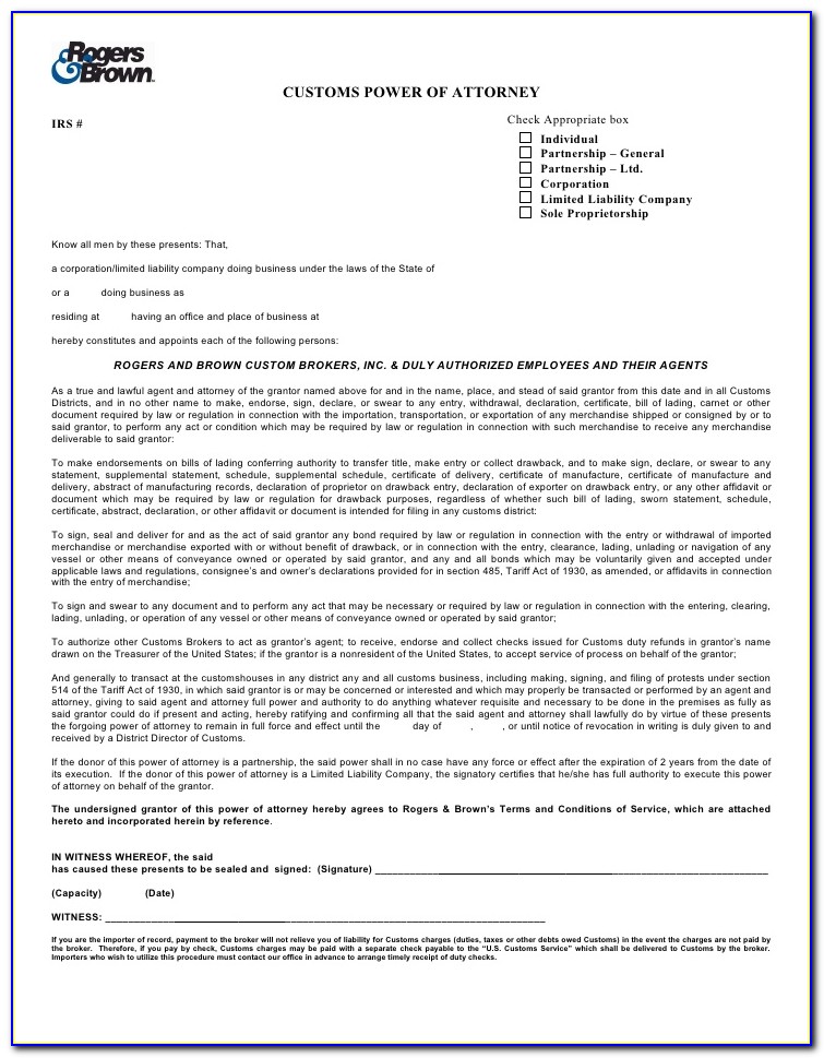 Dhl Customs Power Of Attorney Form