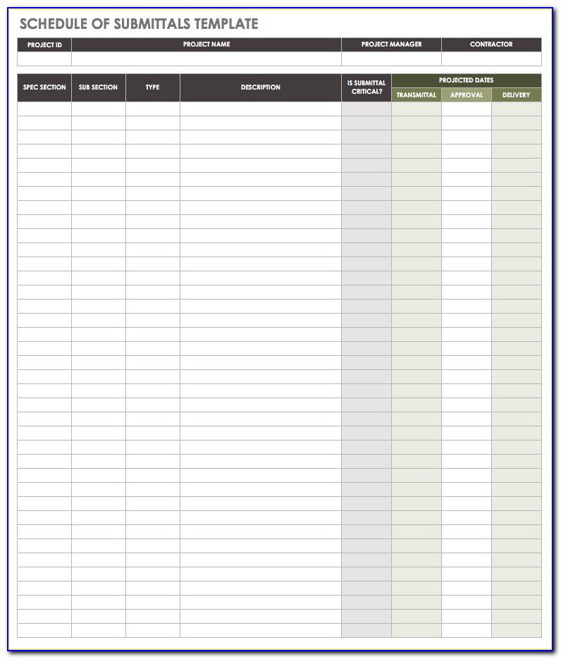 Excel Construction Submittal Form Template