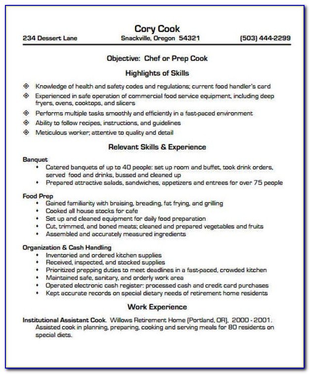 Free Cook Resume Templates