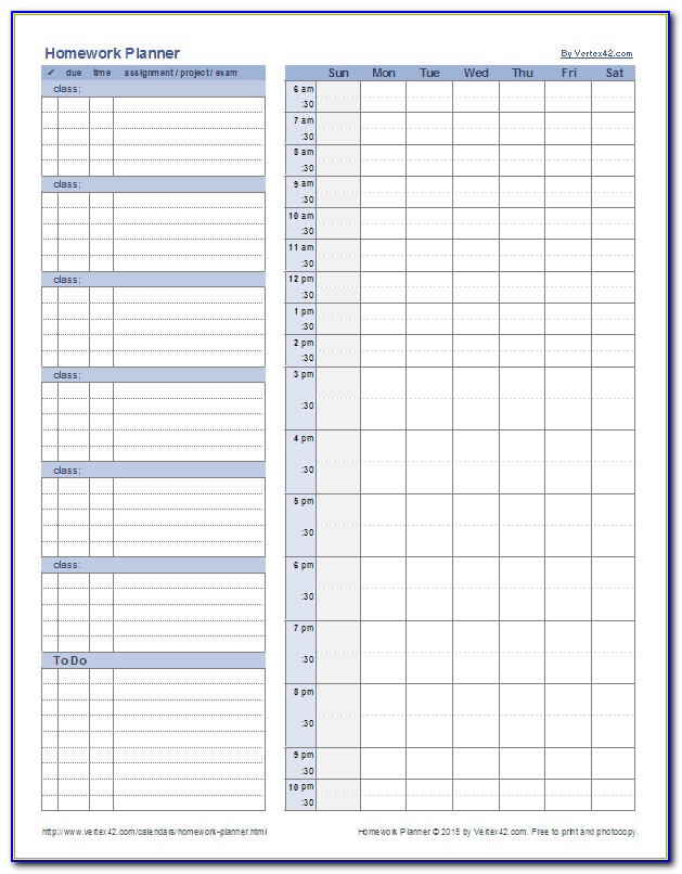 Free Printable College Student Planner