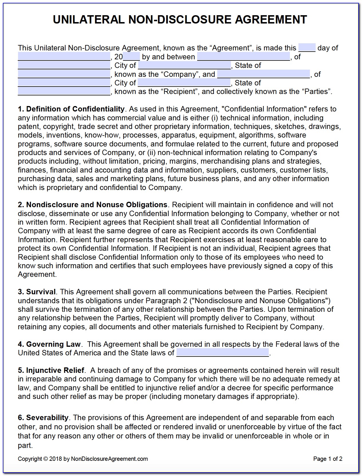 Free Printable Confidentiality Agreement Form