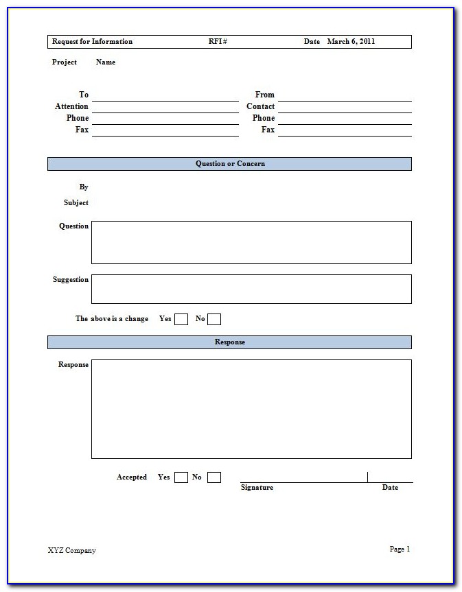 Free Request For Information Template Construction