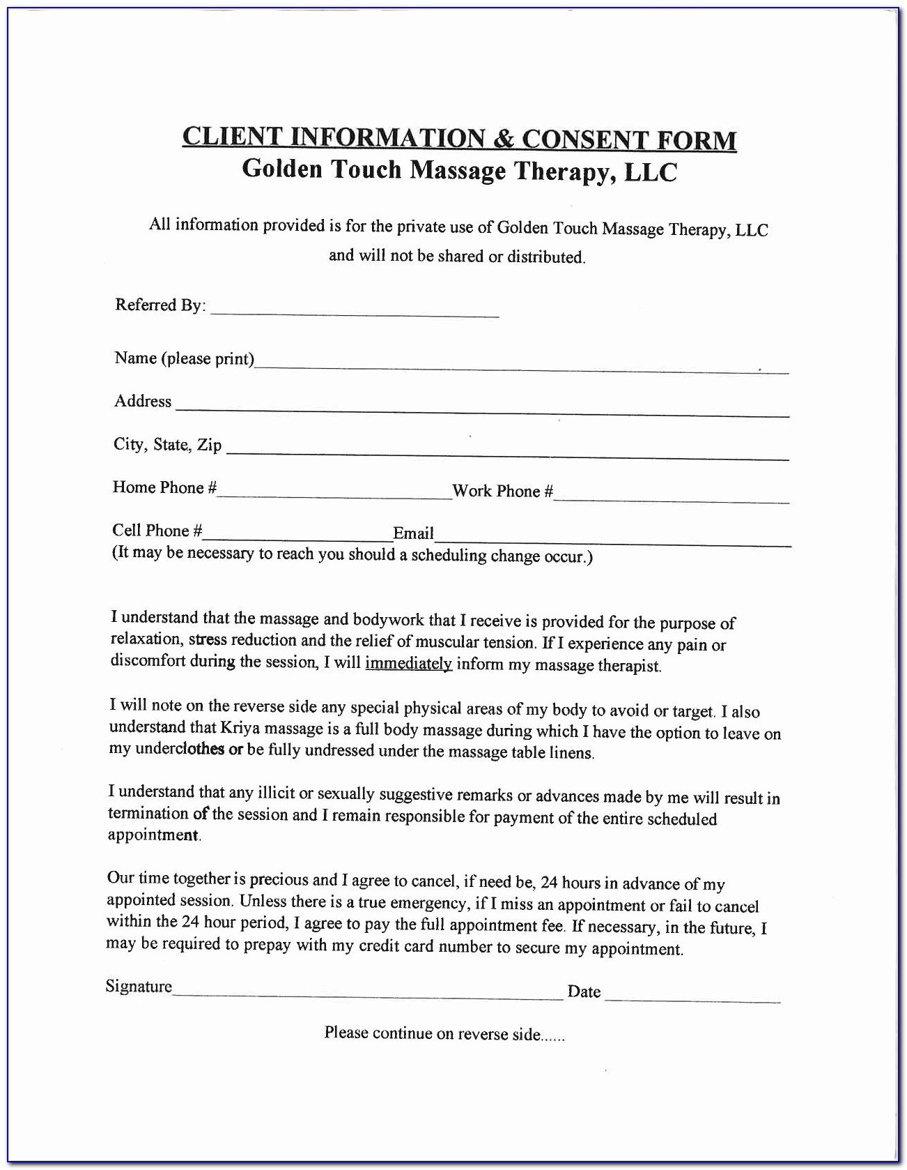 Printable Form For Billing Insurance For Massage Therapy Printable