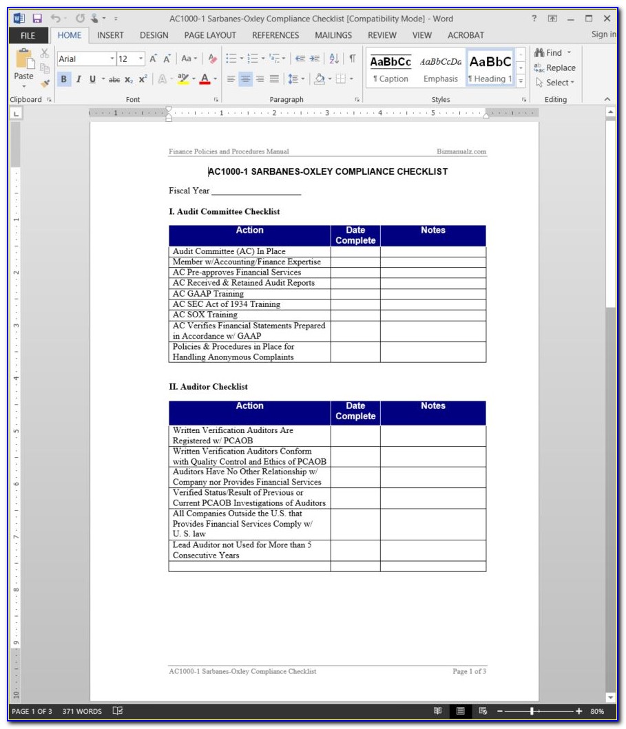 Hr Compliance Audit Checklist Template