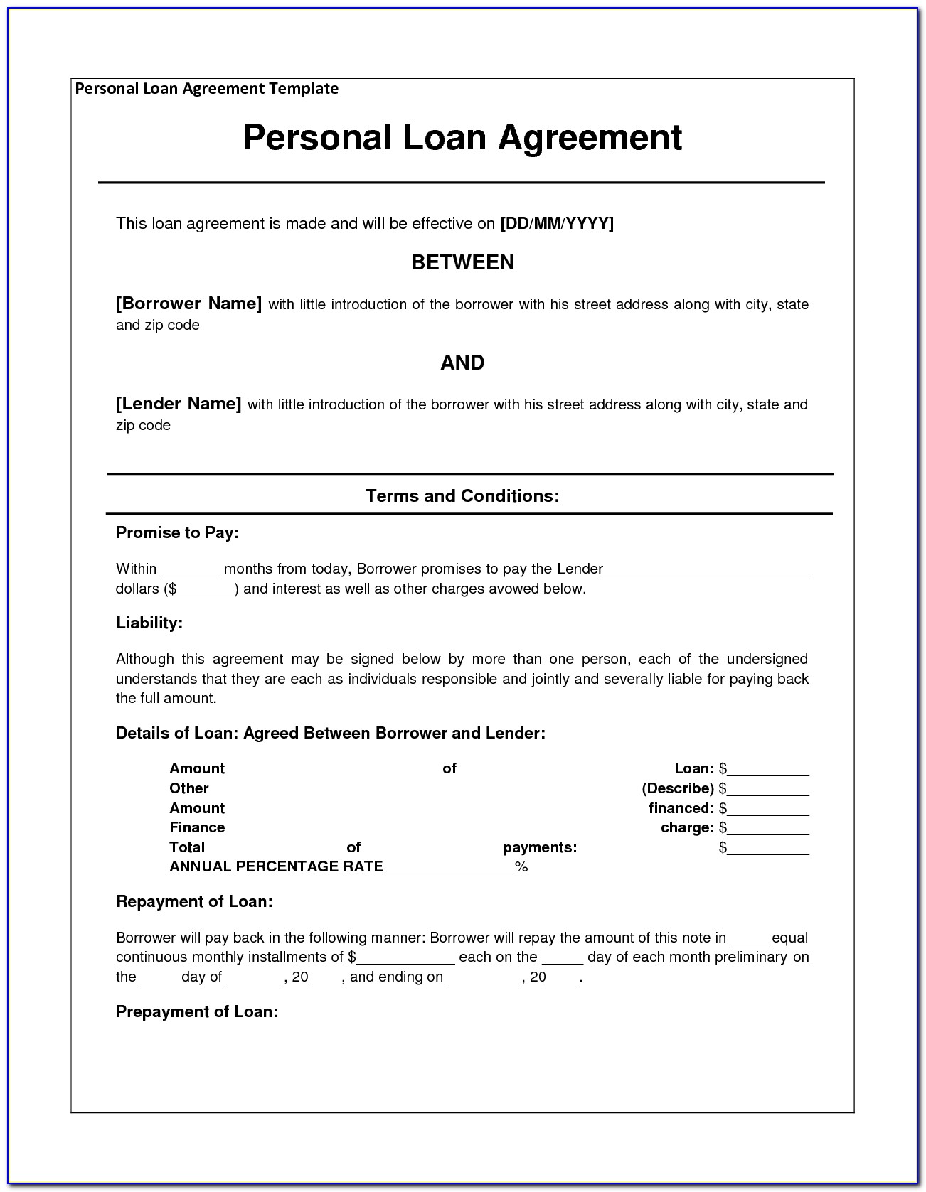 Lending Money To Friends Contract Template