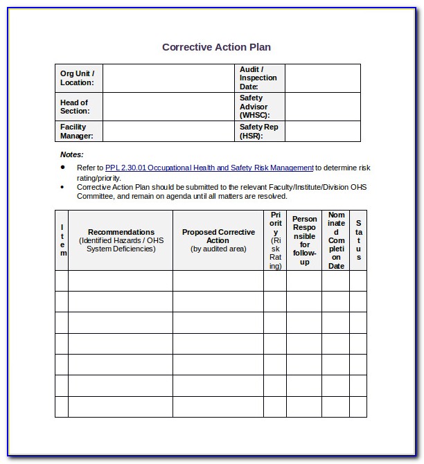 Manufacturing Corrective Action Plan Template Word