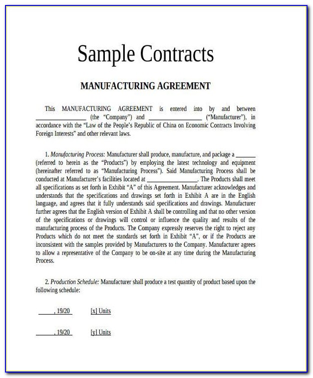 Medical Device Contract Manufacturing Agreement Template